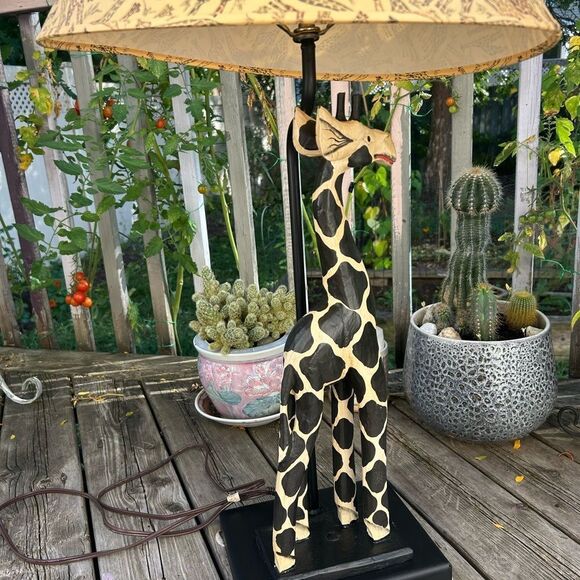 Wooden Giraffe Table Desk Lamp Light Vintage Mid-Century Metal Base 33" Tall - Picture 2 of 16